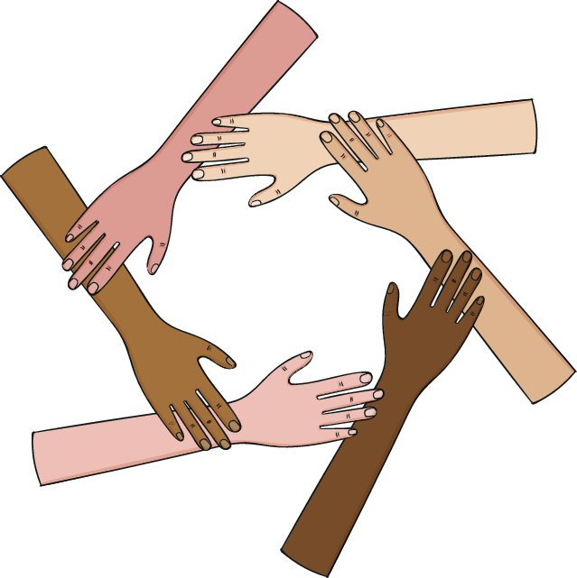 Illustration von Händen in einem Kreis